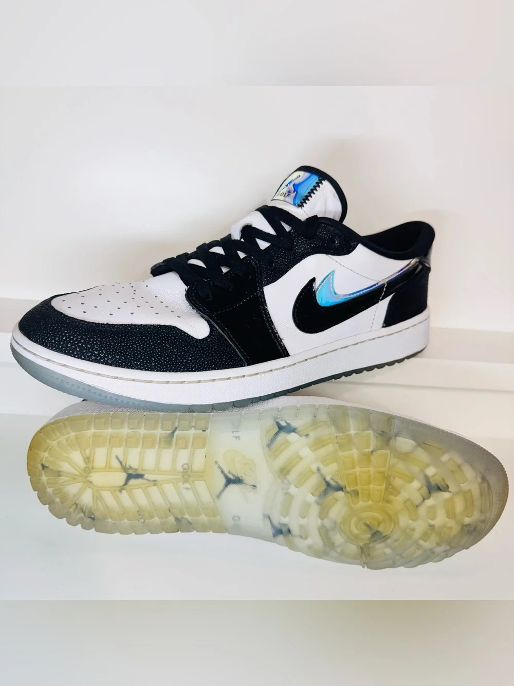 Jordan 1 Low Golf Endless Pursuit M12 Stingray Patent + Iridescent Clear Outsole